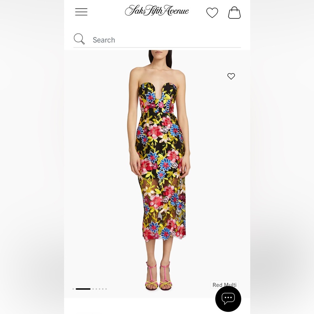 Milly Black Floral Strapless Midi Dress
